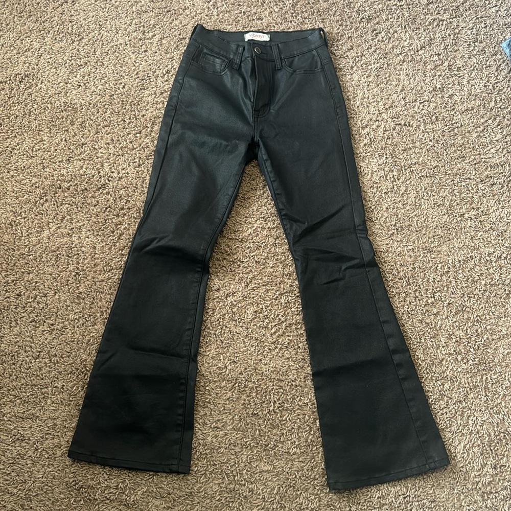 Grey bandit black leather flare pants